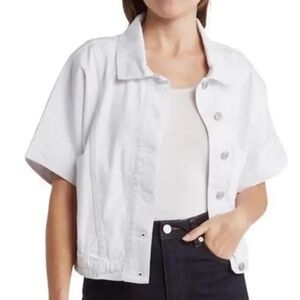 Habitual Oversize White Short Sleeve Crop Denim Jacket Size L